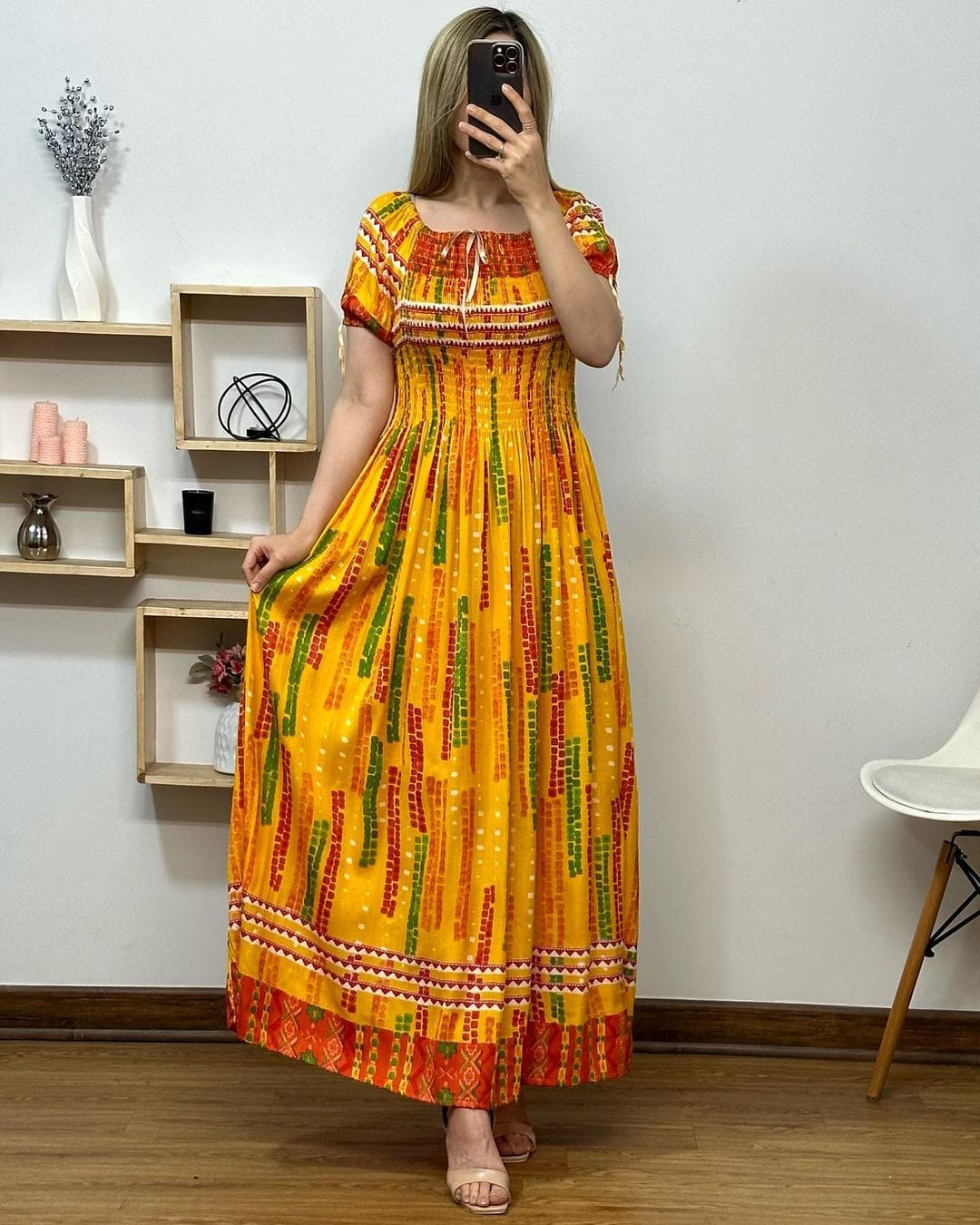 Women's Fit & Flare Cotton Maxi Dress – Casual Floral Frill Gown with Half Sleeves & Round Neck