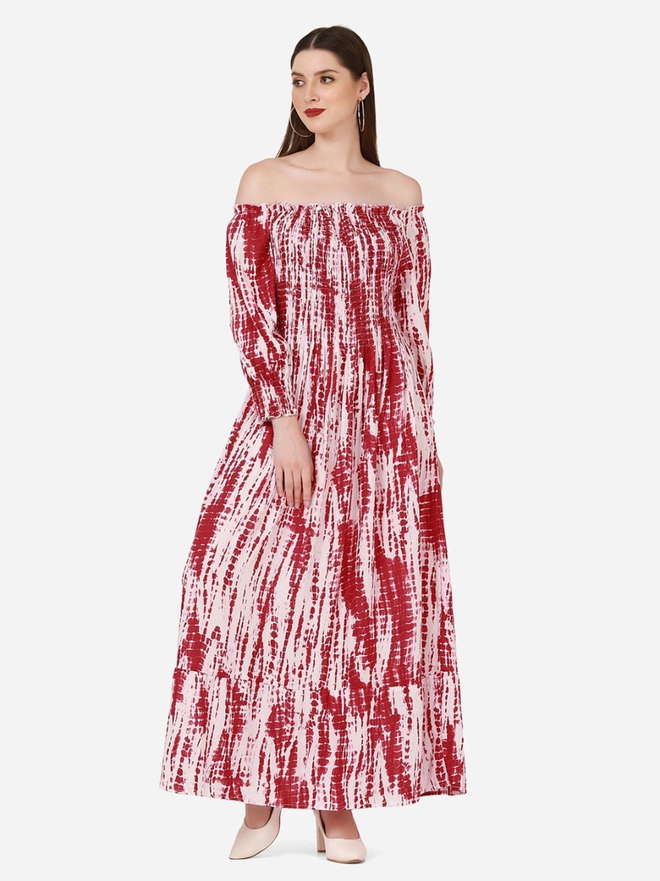 Women's Off-Shoulder Multicolor Maxi Dress – Floral Printed Rayon Gown for Daily & Casual Wear