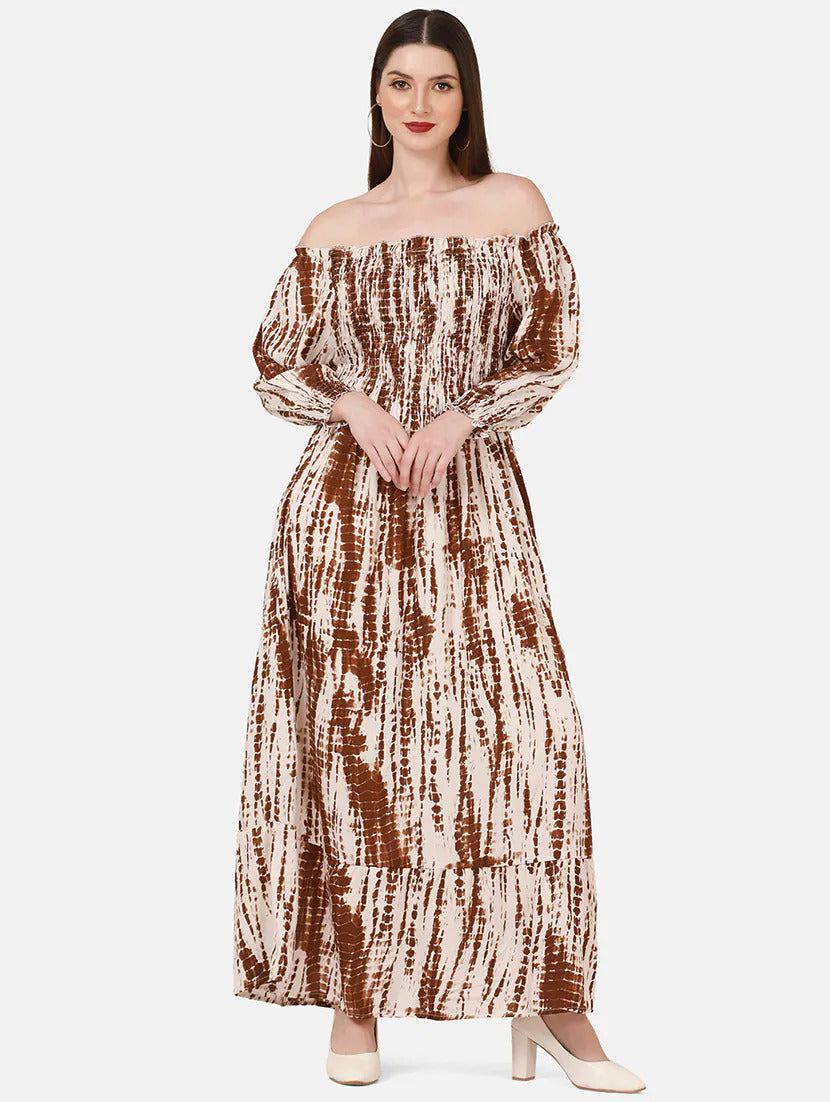 Women's Off-Shoulder Multicolor Maxi Dress – Floral Printed Rayon Gown for Daily & Casual Wear