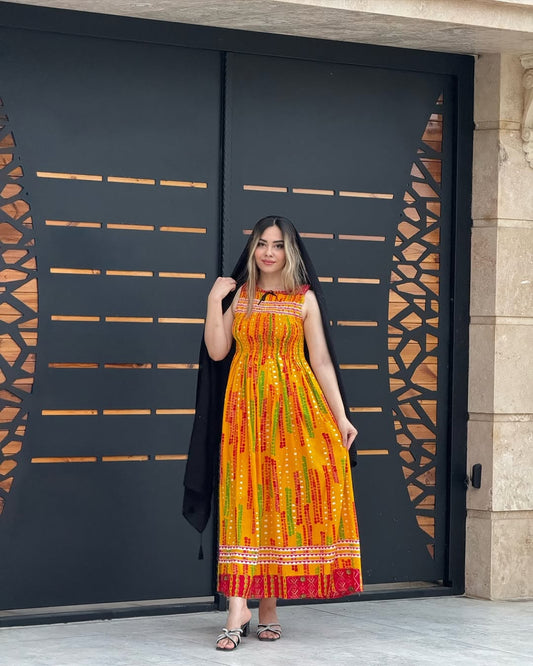 Women's Fit & Flare Cotton Maxi Dress β Casual Floral Frill Gown with Sleeve-less & Round Neck