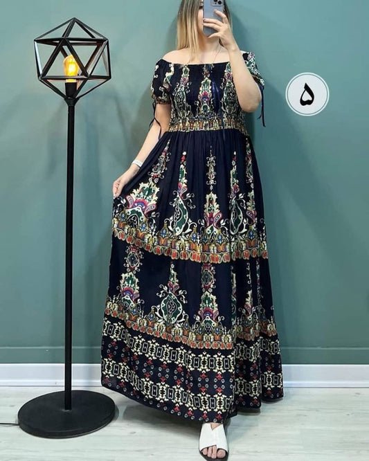 Women's Off-Shoulder Floral Printed Rayon Fit & Flare Maxi Dress β Stylish Nightwear & Beachwear