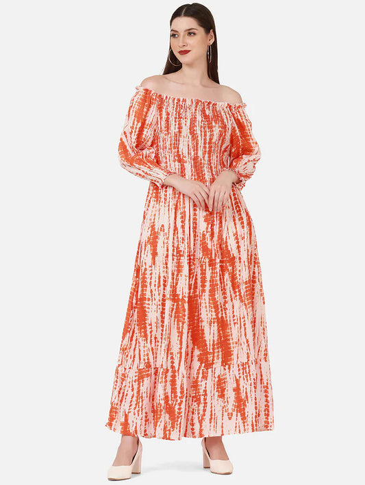 Women's Off-Shoulder Multicolor Maxi Dress – Floral Printed Rayon Gown for Daily & Casual Wear